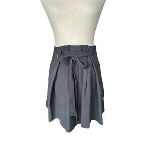 BCBGMAXAZRIA Paperbag Waist Mini Skirt Black Linen Blend Tie Belt M